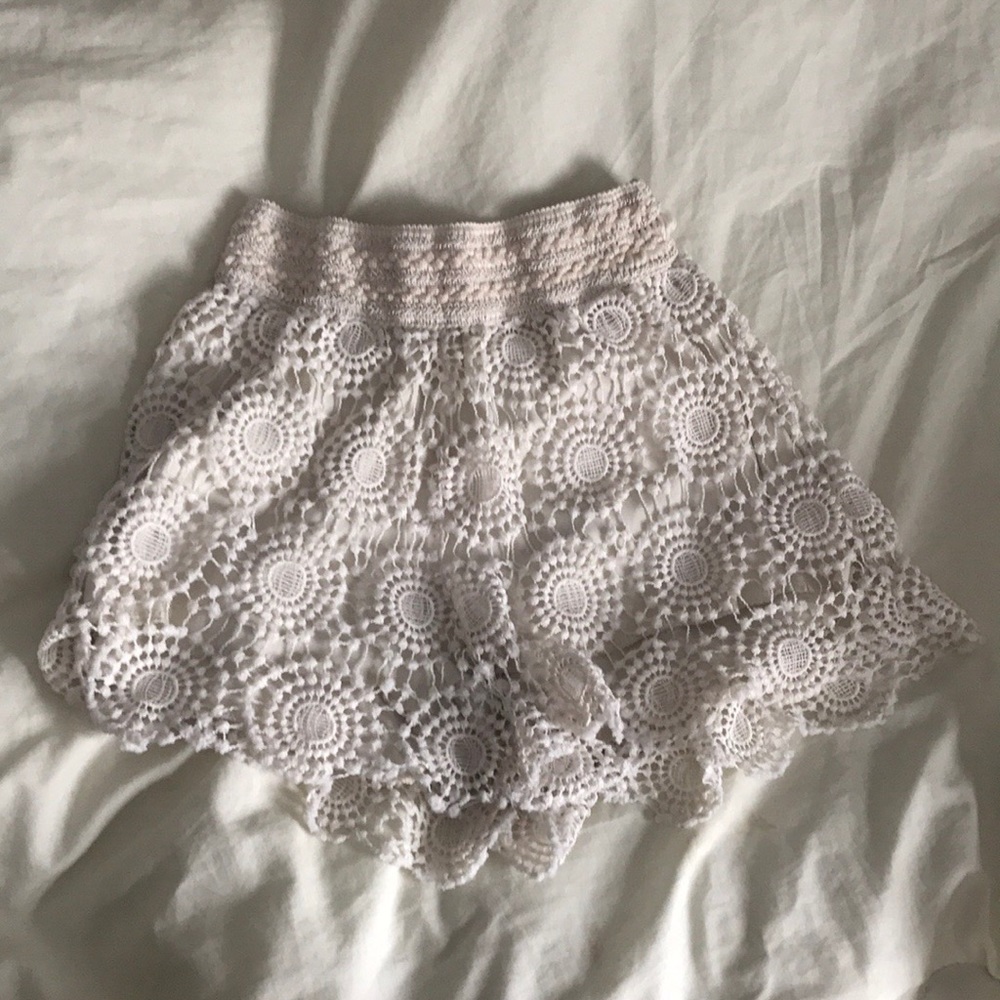 white/cream crochet shorts